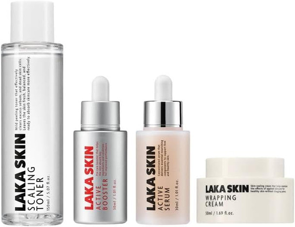 Laka Skin 4 Step Skin Boost Routine For Firm And Radiant Skin- Scaling Toner Active Booster Active Serum Wrapping Cream