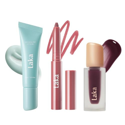 Laka Soothing Prep Lip Mask + Stain Lip Liner 04 Rosy Talk + Fruity Glam Tint 123 Unsweet Berry Peel-Off Lip Mask & Long Lasting Vivid Color