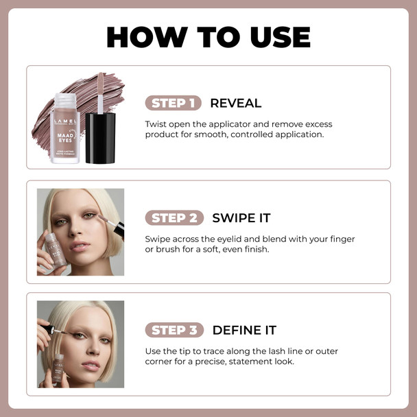 Lamel Matte Liquid Eyeshadow - Long Lasting Waterproof Eye Tint - Quick-Drying Hypoallergenic Eye Makeup - Creamy & Smooth Formula - Brown Matte Cream Eyeshadow - Maad Eyes 401 5.2Ml / 0.17Oz