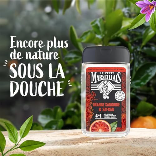 Le Petit Marseillais - Men's Shower Gel Blood Orange And Saffron (250 Ml Bottle) - 4 In 1 Formula For Body Hair Face & Beard - 92% Ingredients Of Natural Origin And Neutral Ph