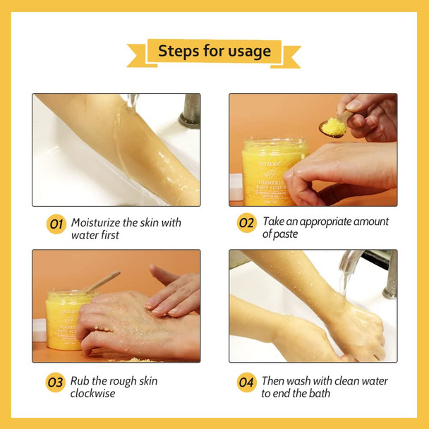 Liyalan Turmeric Body Scrub Moisturizing And Exfoliating Body Face Hand Foot ScrubNourishes SkinDeep Cleansing 7.8Oz