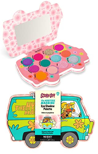 Mad Beauty Scooby-Doo Mystery Machine Eye Shadow Palette Lid Mirror Travel Ready Metallic Shimmers Pressed Glitter Cruelty- Cosmetics Great For Women Adults And Kids