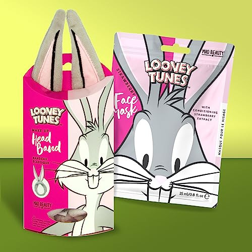 Mad Beauty Warner Bugs Bunny Looney Tunes Headband Keeps Hair Neatly Tucked Away Out Of Face Strawberry Face Mask Revitalize Skin For A Glowing Look Great Value Pack