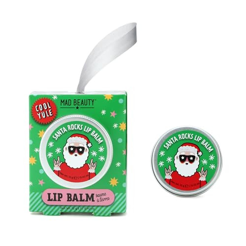 Mad Beauty Cool Yule Peppermint Lip Balm Tin Frosted Berries Scent Cruelty- Christmas Tree Ornament Secret Santa Fun Holiday Packaging