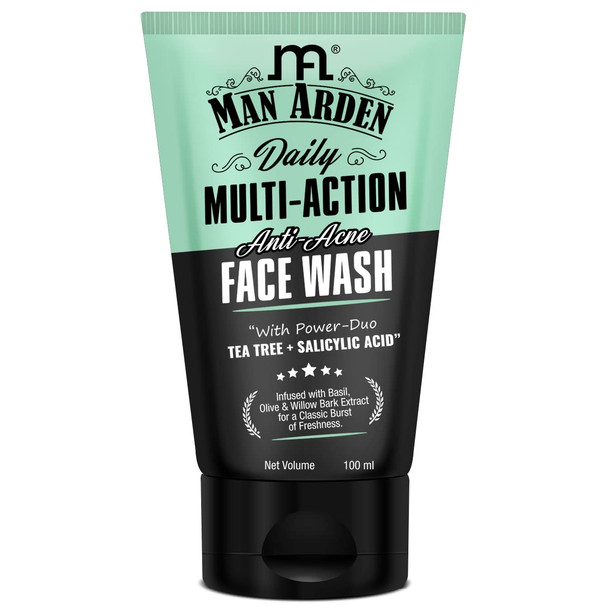 Man Arden Daily Multi-Action Anti Acne Face Wash For Oily Skin With Power Duo Tea Tree For Acne-Prone Skin 100 Ml