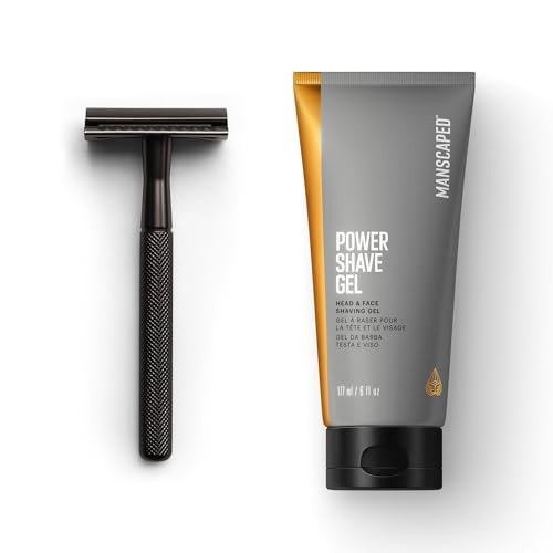 Manscaped The Plow 2.0 & Power Shave Gel Men's Face Shaving Bundle With Single Blade Safety Razor And Soothing Face Shaving Gel With Liquid Exfoliants To Help Defend Against Ingrown Hairs 6 Fl Oz