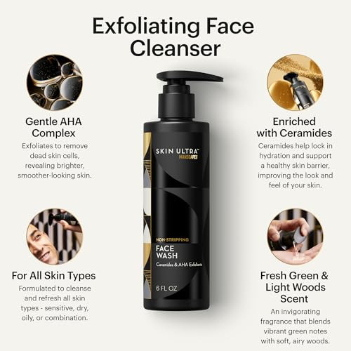 Manscaped Skin Ultra Daily Regimen - Men's Skincare Routine Essentials With Face Wash Face Moisturizer & Brightening Serum Formulated With A Ceramide Complex For Cleansing Exfoliating & Hydration