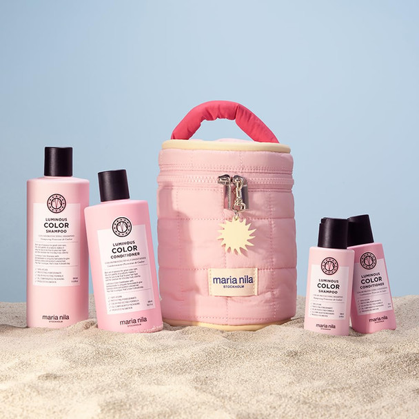 Maria Nila Luminous Color Beauty Bag Color-Preserving For Shiny Glossy Hair For Natural Or Dyed Hair (Shampoo & Conditioner 1 Full Size And 1 Travel Size)