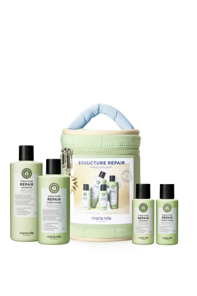 Maria Nila Structure Repair Beauty Bag For Damaged & Chemically Treated Hair Algae Extract Rebuilds Revitalizes & Repairs Hair (Shampoo & Conditioner 1 Full Size And 1 Travel Size)