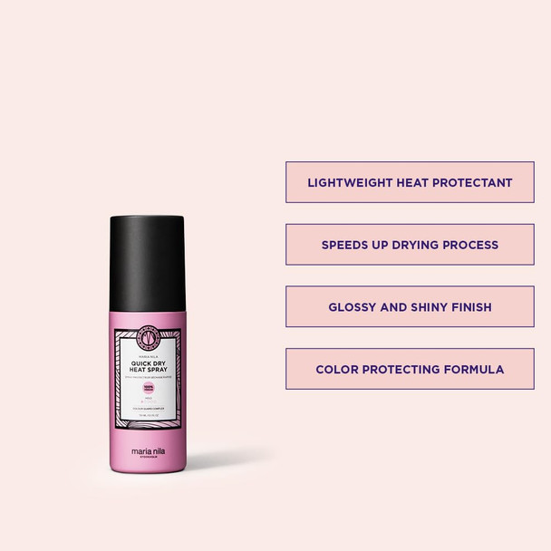 Maria Nila Quick Dry Heat Spray Minimizes Drying Time 100% Vegan & Sulfate/Paraben 5.1 Fl Oz