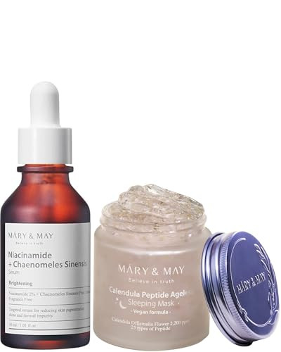 Mary&May Niacinamide + Chaenomeles Sinensis Face Serum + Vegan Calendula Peptide Ageless Sleeping Mask Bundle
