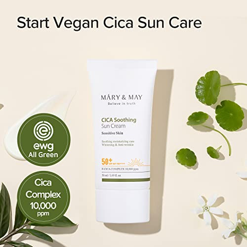 [Mary&May] Cica Soothing Sun Cream Spf50+ Pa++++ 1.69 Fl Oz / 50Ml Light Absorption Non-Sticky Spf Hydration No White Cast Cica Facial Daily Care Cruelty Vegan