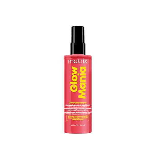 Matrix Glow Mania Leave In Conditioner - Glow Gatekeeper Enhances Shine And Preserves Color Vibrancy With Heat Protection Glycolic Acid & Rosehip Oil For Dull & Color-Treated Hair 8.5 Fl Oz