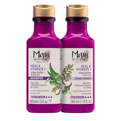 Maui Moisture Heal & Hydrate + Shea Butter Shampoo & Conditioner Bundle Hair Care Set With Shea Butter & Aloe Vera For Dry Damaged Waves & Curls Silicone- Two Pack 2 X 13 Fl. Oz