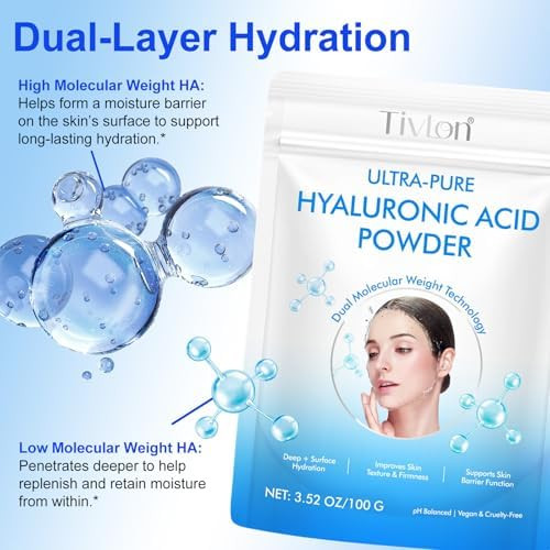 Mcukv 2 Pack 2-In-1 Hyaluronic Acid Powder High Molecular Weight For Moisture + Low Molecular Weight For Hydration Cosmetic-Grade Diy Skincare Ingredient For Serums Masks & Lotions 7.6Oz