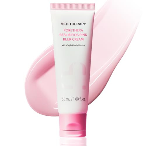 Meditherapy Porethera Real Bifida Pink Blur Cream Tone-Up Facial Moisturizer With Niacinamide B12 Calamine & Triple Probiotics Matte Finish For Oily & Blemish-Prone Skin Skincare Base 50Ml