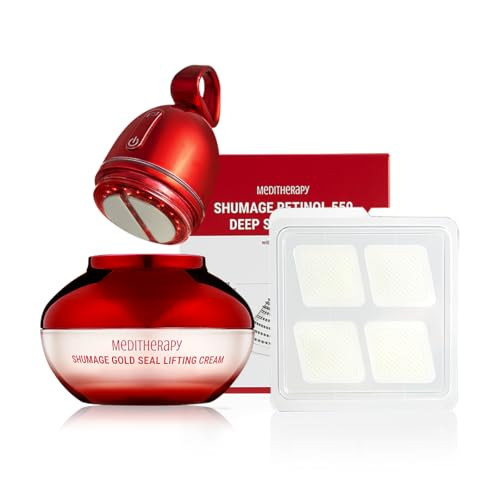 Meditherapy Shumage Gold Seal Lifting Cream+Device & Shumage Retinol 550 Deep Shot Patch - Moisturizer Face Lift Cream Hydrating & Tightening For Sagging Skin - Retinol Faicial Patches For 11 Lines