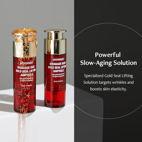 Meditherapy Shumage Shot Gold Seal Lifting Ampoule Gold Threads And Collagen Serum For Anti-Wrinkles Lifting Ampoule Glowing Skin Korean Skincare 0.4 Fl.Oz