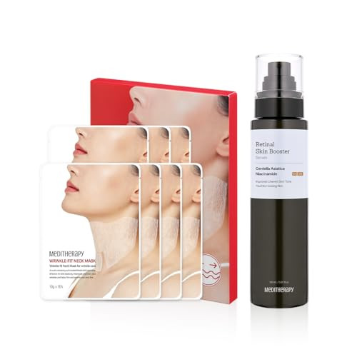 Meditherapy Wrinkle-Fit Neck Mask & Retinal Skin Booster Serum - Firming And Tightening Korean Collagen Mask - Advanced Retinol Serum For Uneven Skin Tone & Fine Lines - Youthful Radiant Glow With Retinaldehyde
