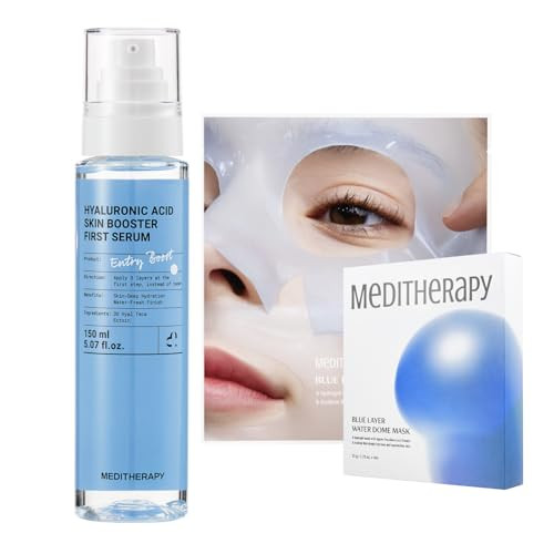 Meditherapy Water Glow Overnight Duo Hyaluronic Acid Serum Xxl + Bluelayer Water Dome Overnight Hydrogel Mask (4Ea) Deep Moisture & Smooth Skin Care Set