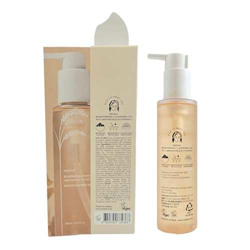 Midha Brightening Cleansing Oil With Brown Rice & Vitamin C5.07Fl.Oz/150MlRadiant Skin Deep Moisturising Gentle Daily Cleanser Face Wash For Sensitive Skin Nourishing Care Plant-Based