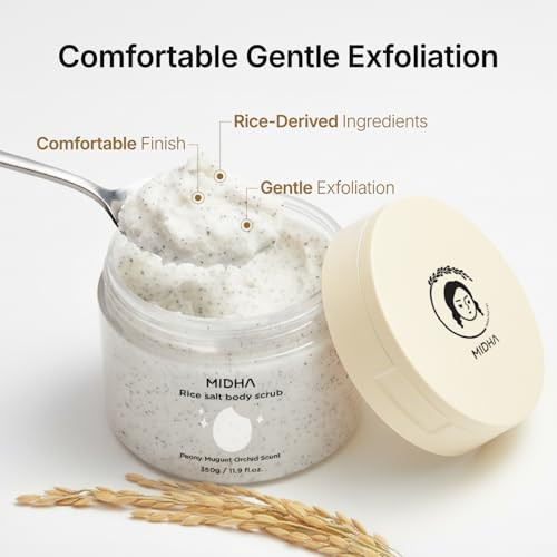 Midha Rice Salt Body Scrub 1.69Fl.Oz/50Ml Gentle Exfoliating Body Polish With Rice Bran & Natural Salt Nourishing & Hydrating Korean Rice Body Scrub Rice Bran & Apricot Seed Exfoliating Body Scrub