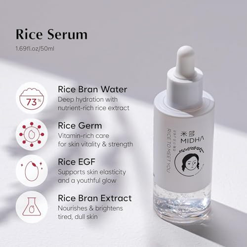 Midha Rice Serum 1.69Fl.Oz/50Ml Deep Hydration Skin Barrier Support Lightweight Moisture Radiant Long-Lasting Moisture Care Balanced Skin Appearance Nourishing