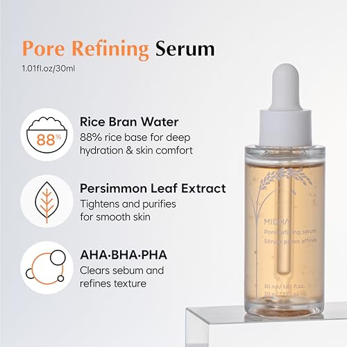 Midha Rice Pore Refining Serum 1.01Fl.Oz/30MlPore Care Enlarged Pore Solution Pore Refining Skincare Lightweight Smooth Skin Formula Hydrating Daily Exfoliating Essence
