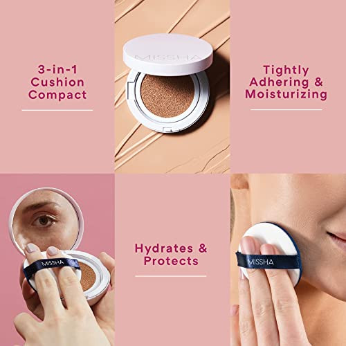 Missha Magic Cushion Moist Up No. 21 Light Beige For Bright Skin Hydrating 3-In-1 Moisture Korean Cushion Foundation Long-Lasting High Coverage For All Skin Types