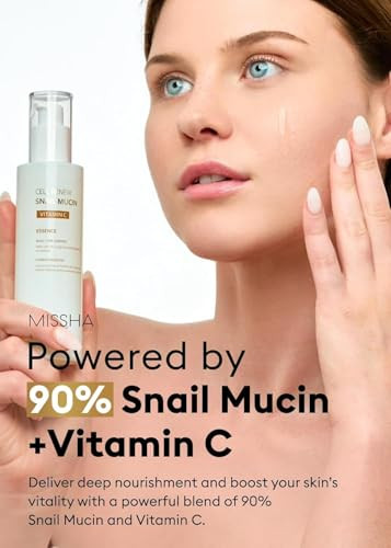 Missha Cell Renew Snail Mucin Vitamin C Essence Serum 3.38 Fl Oz - Hydrating Korean Skincare For Glass Skin Snail Mucin Serum For Improved Skin Texture & Complexion