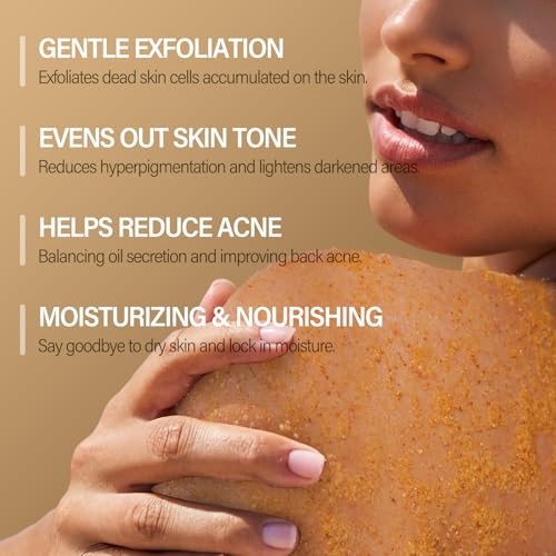 Mosrrou Turmeric Body Scrub Vitamin C Exfoliating Body Scrub With Collagen And Coconut Oil Body Exfoliator Dead Skin Remover Smooth And Hydrated Natural Scrub For Butt Bikini Area With Loofah