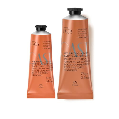 Natura Ekos Brazil Nut (Castanha) Hand Cream Duo Brazil Nut Hydration Set 24-Hour Moisture Vegan Skin Care - 2.6Oz + 1.41Oz