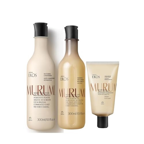 Natura Murumuru Hair Repair Trio Bundle Anti-Damage Shampoo Restoring Conditioner & Leave-In Cream Deep Reconstruction Frizz Control & Hydration Vegan & Cruelty- Hair Care