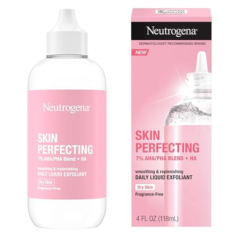 Neutrogena Skin Perfecting Daily Liquid Facial Exfoliant With 7% Aha/Pha Blend + Ha To Smooth Exfoliate & Replenish Dry Skin Leave-On Face Exfoliator Oil- & Fragrance- 4 Fl. Oz