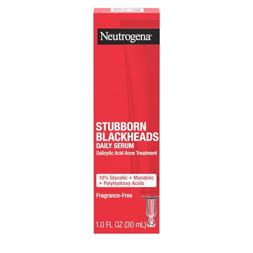 Neutrogena Stubborn Blackheads Daily Acne Facial Serum With Salicylic Glycolic Polyhydroxy & Mandelic Acids Oil- Face Serum For Acne-Prone Skin To Help Clear Clogged Pores 1 Fl. Oz