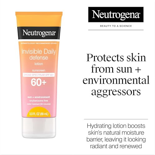Neutrogena Invisible Daily Defense Sunscreen Lotion Broad Spectrum Spf 60+ Oxybenzone- & Water-Resistant Sun & Environmental Aggressor Protection Antioxidant Complex 3.0 Fl. Oz