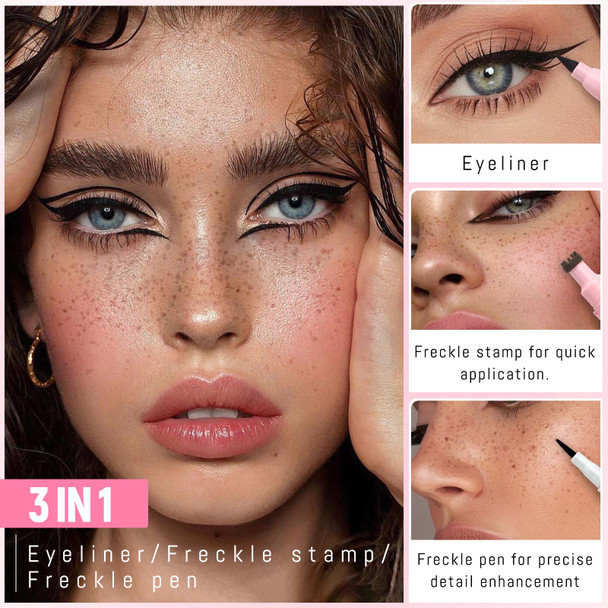 Noerrors 2Pcs Freckle Stamp Pen With Eyeliner For Natural Lifelike Faux Freckle 2 In 1 Fake Freckles Stain Marker Pen For Waterproof Long Wear Sunkiss Makeup Light Brown&Black