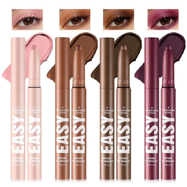 Noerrors 4Colors Pale Pink Brown Plum Matte Cream Eyeshadow Stick For Older Women Neutral Waterproof Crease-Proof Pigmented Eye Crayon Eyeshadow Eyeliner Brightener Pencil Set Makeup Sombras De Ojos