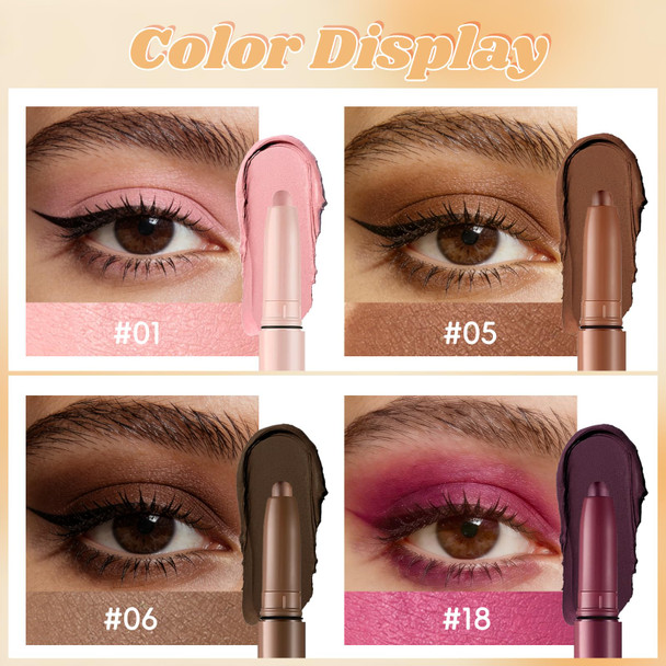 Noerrors 4Colors Pale Pink Brown Plum Matte Cream Eyeshadow Stick For Older Women Neutral Waterproof Crease-Proof Pigmented Eye Crayon Eyeshadow Eyeliner Brightener Pencil Set Makeup Sombras De Ojos
