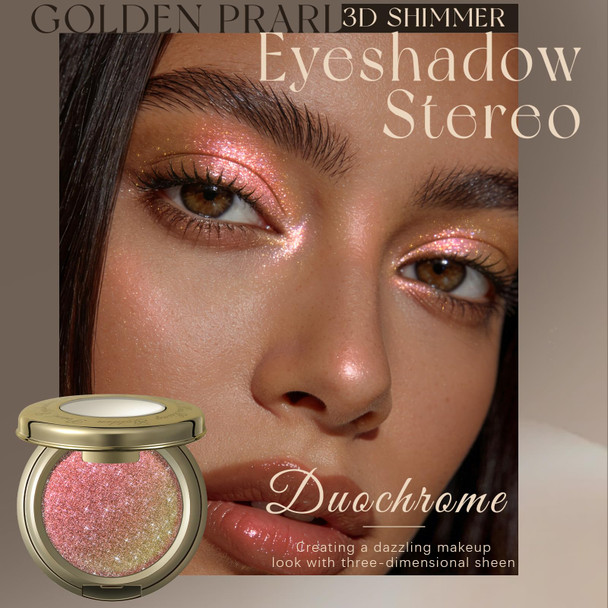 Noerrors Bronze Pink Duochrome Glitter Eyeshadow Palette Holographic Sparkly Golden Pearl Multi-Dimensional Finish Shimmer Eyeshadow Iridescent Pigmented Blendable Smooth Metallic Cream Eye Shadow