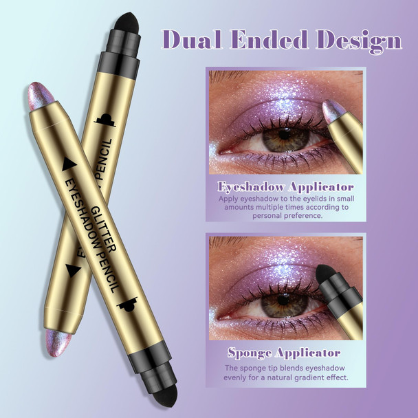 Noerrors Dual Ended Duochrome Cream Glitter Eyeshadow Stick Set Champagne Pink Gold Copper Red Silver Plum Purple Natural Holographic Shimmer Metallic Eyeshadow Half Magic Sparkly Eye Liner Pencil