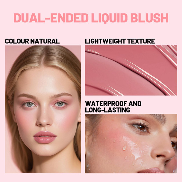 Noerrors Dual-Ended Pink Liquid Blush For Cheeks Long-Lasting And Multi-Use High Pigment Blusher Liquid Waterproof Matte Finish Cheek Blusher For Natural Flush Cute Makeup Blush Tint For Women