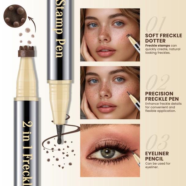 Noerrors Dual Ended Freckle Stamp Makeup Pen 2 In 1 Quick Dry Waterproof Faux Freckles Stain Pencil Natural Lifelike Waterproof Soft Dot Magic Light&Dark Brown Freckle Marker Pen Sunkissed Makeup
