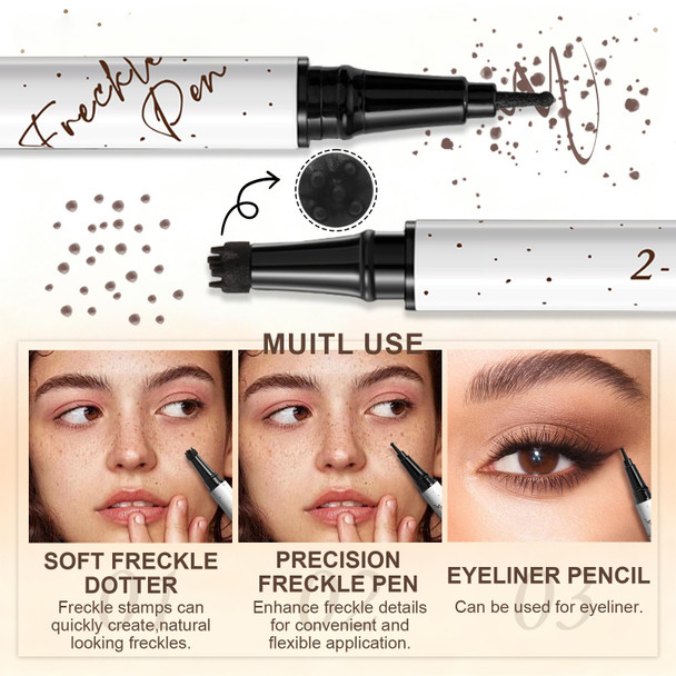 Noerrors 3 Colors Dual Ended Freckle Stamp Pen Combo Light&Medium&Dark Brown Fake Freck Beauty Freckle Stain Pencil Set Waterproof Quick Dry Soft Dot Faux Freckles Natural Lifelike Sunkissed Makeup