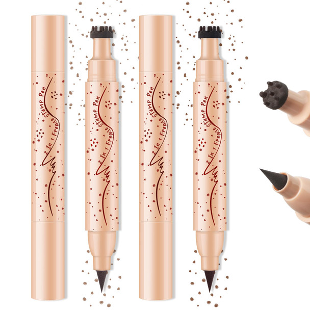 Noerrors 2Pcs Freckle Pen Stamp For Natural Lifelike Faux Freckle Dual-End Precise Pen& Freckles Stamp 2 In 1 Waterproof Fake Freckles Stain Marker For Sunkiss Makeup Light+Medium Brown