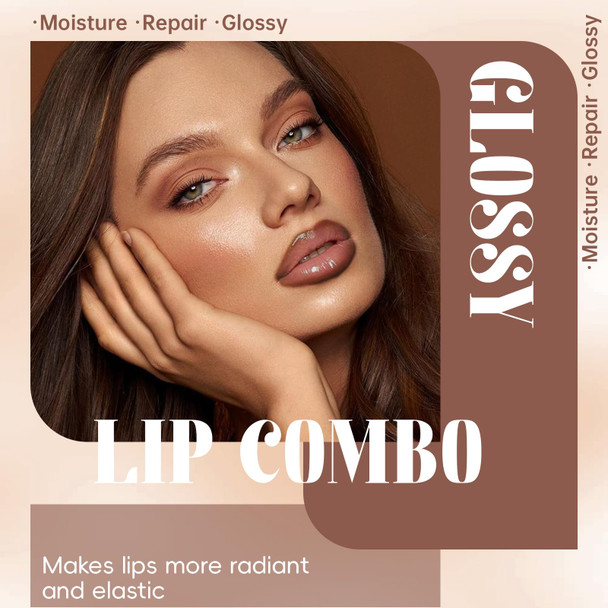 Noerrors 2Pcs Lip Stain Marker Liner Pen And Lip Gloss Lip Combo Set Brown Liquid Waterproof Long Lasting Lip Liner With Moisturizing Lightweight Lip Gloss For Plumping Big Lips High Glossy Makeup