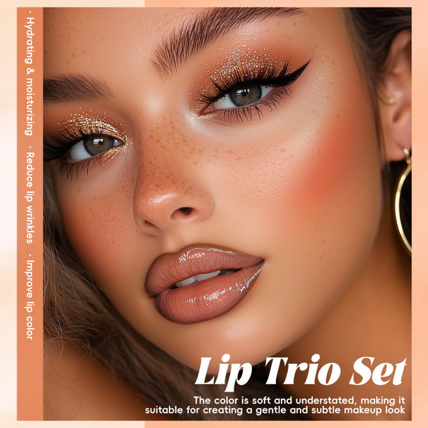Noerrors Juicy Nude Lip Kit With Matte Lipstick & Nourishing Lip Gloss & Brown Lip Liner Moisturizing Glossy High Shine Pluming Lip Combo For Women Smooth Tinted Lip Glow Oil Lip Contour Trio Set
