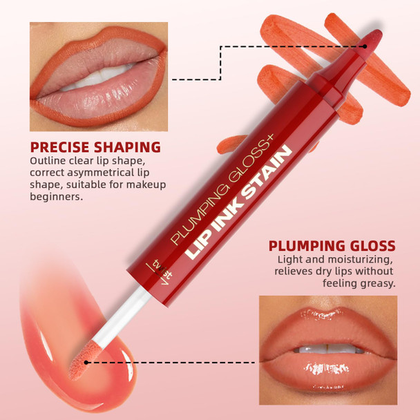 Noerrors 3Pcs Brown Nude 2In1 Lip Liner&Lip GlossMatte Long-Lasting Waterproof Smudge Proof LabialSmooth Precise Application Plumping Lip Gloss For Women Red Lip Ink Stain Nourishing And Non-Fading