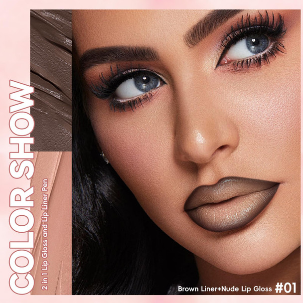 Noerrors 3Pcs Lip Combo Sets For Black Women 2 In 1 Dual-End Lip Liner And Gloss Kit Nude Brown Pink Lips Liner Combo Moisturizing Plumping Ombre Gradual Lips Makeup Set A