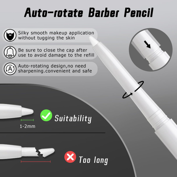 Noerrors 12Pcs White Barber Pencil Set For Lineup Magic Hairline Pencils Beard Guide Pen Barber Chalk For Beard Hair Design Rotatable Retractable Edge Hair Trace Shaping Makeup Tool For Men